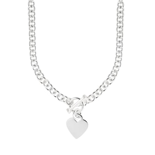 6.0mm Link Chain with Heart Charm Toggle Necklace in Hollow Sterling Silver - 18"