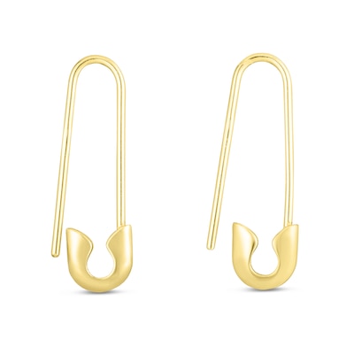 Safety Pin Drop Earrings in 14K Gold