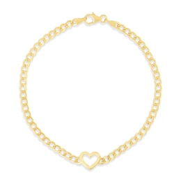 3.4mm Curb Chain with Heart Bracelet in Hollow 14K Gold