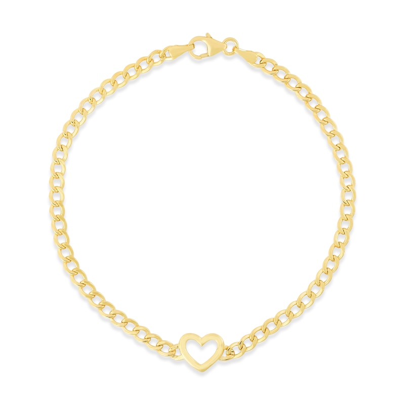3.4mm Curb Chain with Heart Bracelet in Hollow 14K Gold