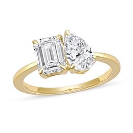 1.75 CT. T.W. Emerald-Cut and Pear-Shaped Certified Lab-Created Diamond Toi et Moi Engagement Ring in 14K Gold (F/VS2)