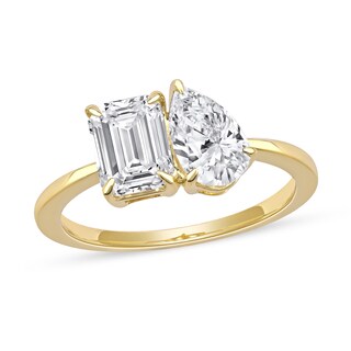 1.75 CT. T.W. Emerald-Cut and Pear-Shaped Certified Lab-Created Diamond Toi et Moi Engagement Ring in 14K Gold (F/VS2)