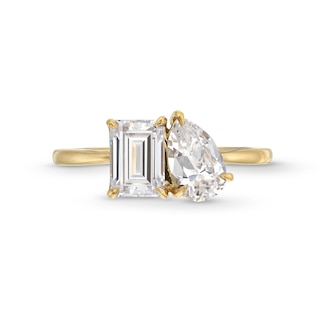 1.75 CT. T.W. Emerald-Cut and Pear-Shaped Certified Lab-Created Diamond Toi et Moi Engagement Ring in 14K Gold (F/VS2)