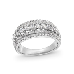 0.95 CT. T.W. Marquise and Round Diamond Multi-Row Anniversary Band in 14K White Gold