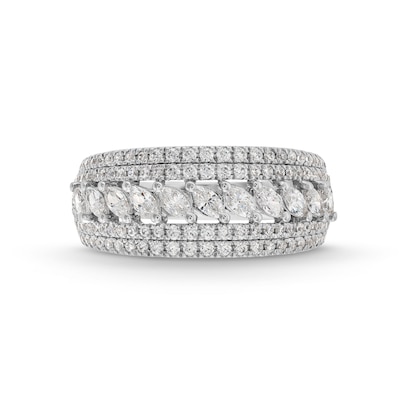 0.95 CT. T.W. Marquise and Round Diamond Multi-Row Anniversary Band in 14K White Gold