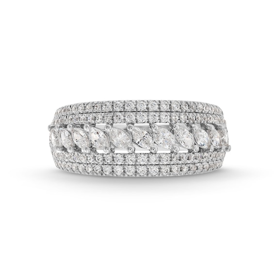 0.95 CT. T.W. Marquise and Round Diamond Multi-Row Anniversary Band in 14K White Gold