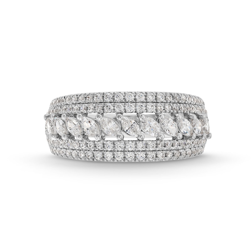 0.95 CT. T.W. Marquise and Round Diamond Multi-Row Anniversary Band in 14K White Gold|Peoples Jewellers