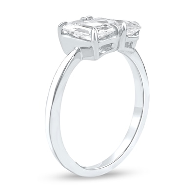 1.75 CT. T.W. Emerald-Cut and Pear-Shaped Certified Lab-Created Diamond Toi et Moi Engagement Ring in 14K White Gold