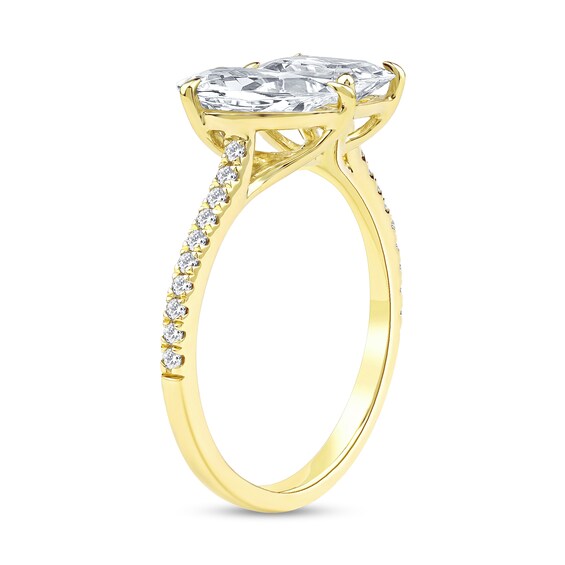 2.15 CT. T.W. Emerald-Cut and Pear-Shaped Certified Lab-Created Diamond Toi et Moi Engagement Ring in 14K Gold (F/VS2)