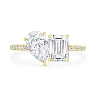 2.15 CT. T.W. Emerald-Cut and Pear-Shaped Certified Lab-Created Diamond Toi et Moi Engagement Ring in 14K Gold (F/VS2)