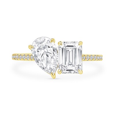 2.15 CT. T.W. Emerald-Cut and Pear-Shaped Certified Lab-Created Diamond Toi et Moi Engagement Ring in 14K Gold (F/VS2)