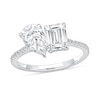 2.15 CT. T.W. Emerald-Cut and Pear-Shaped Certified Lab-Created Diamond Toi et Moi Engagement Ring in 14K White Gold