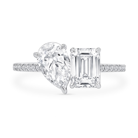 2.15 CT. T.W. Emerald-Cut and Pear-Shaped Certified Lab-Created Diamond Toi et Moi Engagement Ring in 14K White Gold