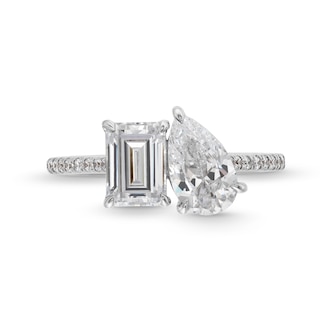 2.15 CT. T.W. Emerald-Cut and Pear-Shaped Certified Lab-Created Diamond Toi et Moi Engagement Ring in 14K White Gold