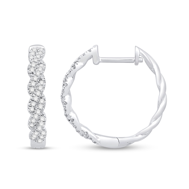 0.18 CT. T.W. Diamond Twist Hoop Earrings in 10K White Gold