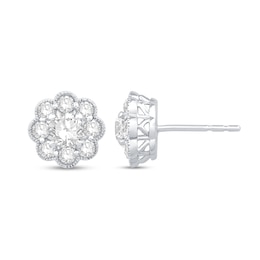 0.95 CT. T.W. Diamond Scallop Edge Vintage-Style Flower Stud Earrings in 10K White Gold