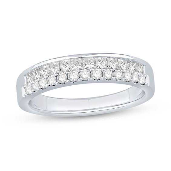 0.58 CT. T.W. Princess-Cut and Round Diamond Double Row Band in 14K White Gold