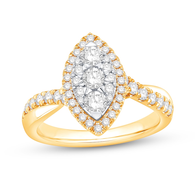 0.95 CT. T.W. Marquise Multi-Diamond Frame Twist Shank Engagement Ring in 14K Gold|Peoples Jewellers