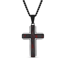 Black and Red Carbon Fibre Cross Pendant in Stainless Steel with Black Ion Plate - 24”