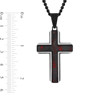 Black and Red Carbon Fibre Cross Pendant in Stainless Steel with Black Ion Plate - 24”