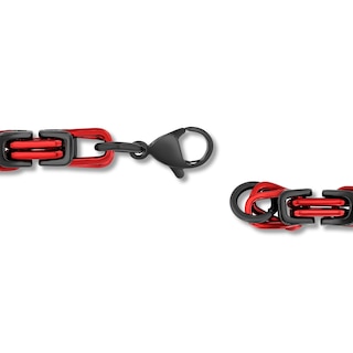 5.0mm Byzantine Link Chain Bracelet in Solid Stainless Steel with Black and Red Ion Plate - 8.75”