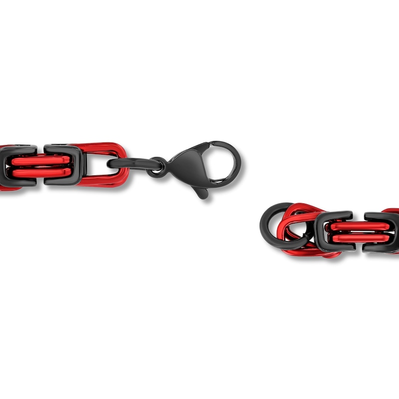 5.0mm Byzantine Link Chain Bracelet in Solid Stainless Steel with Black and Red Ion Plate - 8.75”