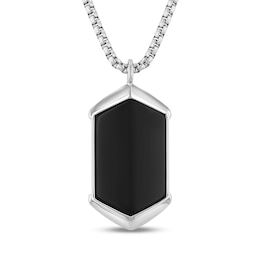 Onyx Bezel-Set Solitaire Pendant in Stainless Steel - 24”