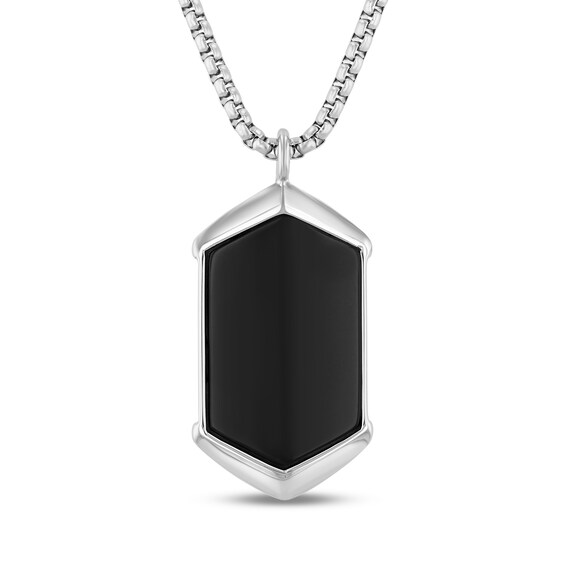 Onyx Bezel-Set Solitaire Pendant in Stainless Steel - 24”