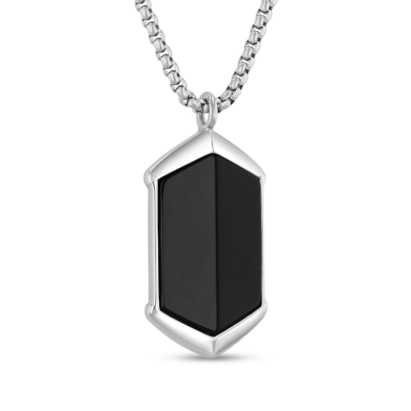 Main Image 2 of Onyx Bezel-Set Solitaire Pendant in Stainless Steel - 24”