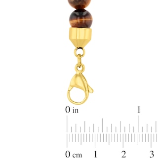 Tiger’s Eye Bead and Paper Clip Chain Half-and-Half Bracelet in Stainless Steel with Yellow Ion Plate - 8.75”