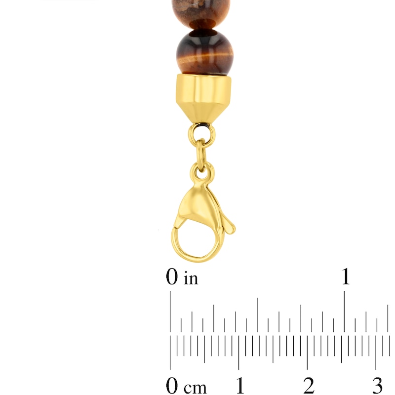 Tiger’s Eye Bead and Paper Clip Chain Half-and-Half Bracelet in Stainless Steel with Yellow Ion Plate - 8.75”