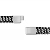 Black Leather Woven Curb Link Bracelet in Solid Stainless Steel - 8.5”