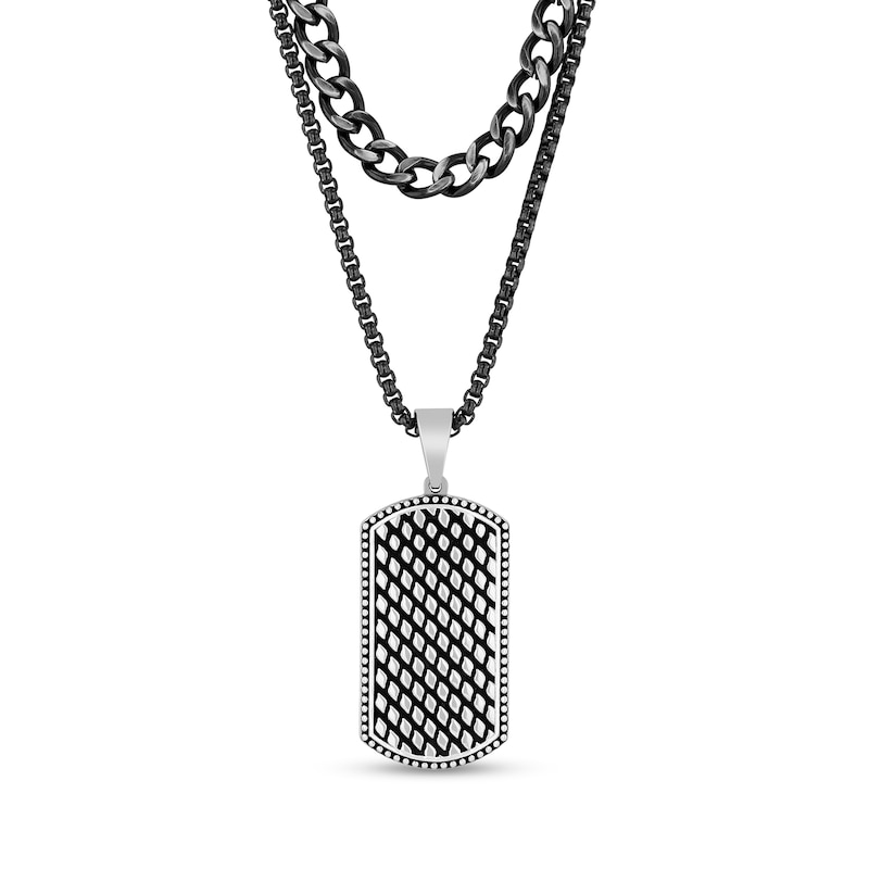 Dog Tag Double Chain Pendant in Solid Stainless Steel with Grey Ion Plate - 22"