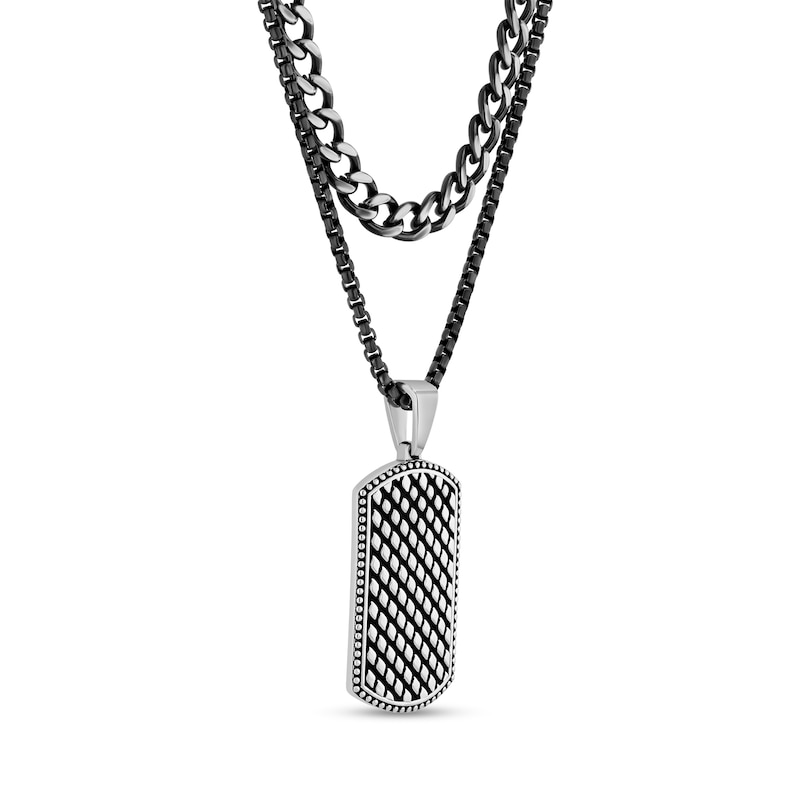 Main Image 2 of Dog Tag Double Chain Pendant in Solid Stainless Steel with Grey Ion Plate - 22&quot;