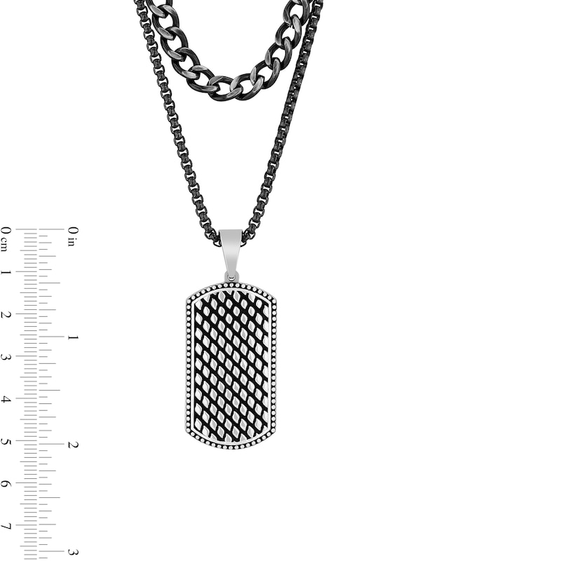 Main Image 4 of Dog Tag Double Chain Pendant in Solid Stainless Steel with Grey Ion Plate - 22&quot;