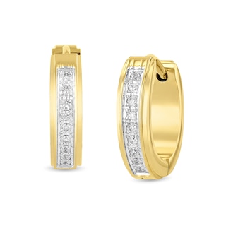 0.145 CT. T.W. Diamond Huggie Hoop Earrings in Stainless Steel with Ion Plate