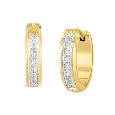 0.145 CT. T.W. Diamond Huggie Hoop Earrings in Stainless Steel with Ion Plate