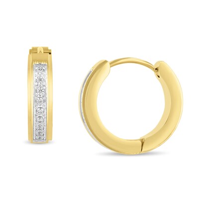 0.145 CT. T.W. Diamond Huggie Hoop Earrings in Stainless Steel with Ion Plate