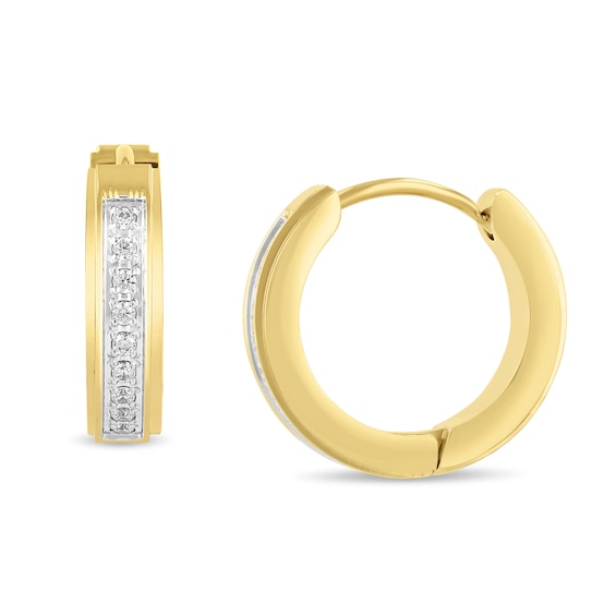 0.145 CT. T.W. Diamond Huggie Hoop Earrings in Stainless Steel with Ion Plate