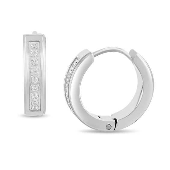 0.145 CT. T.W. Diamond Huggie Hoop Earrings in Stainless Steel