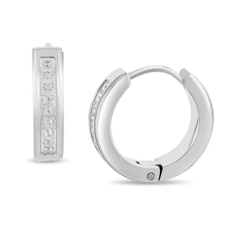 0.145 CT. T.W. Diamond Huggie Hoop Earrings in Stainless Steel