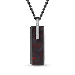 0.10 CT. T.W. Diamond and Carbon Fibre Rectangle Pendant in Stainless Steel with Black Ion Plate - 24”