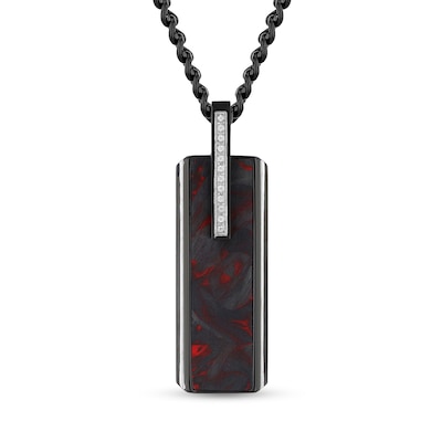 0.10 CT. T.W. Diamond and Carbon Fibre Rectangle Pendant in Stainless Steel with Black Ion Plate - 24”