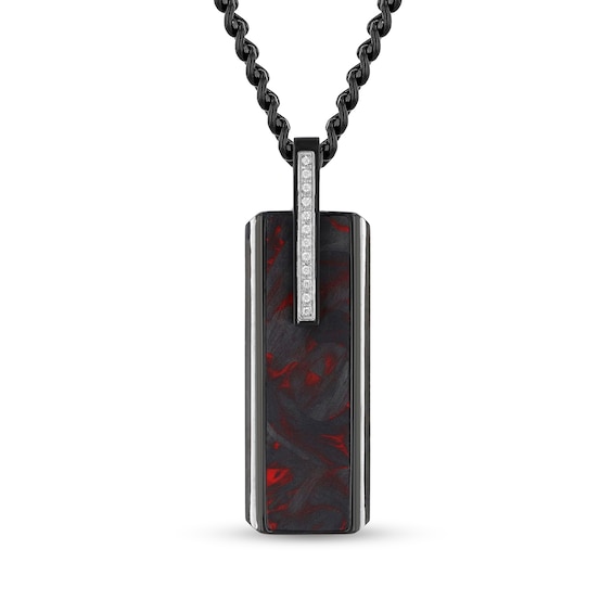 0.10 CT. T.W. Diamond and Carbon Fibre Rectangle Pendant in Stainless Steel with Black Ion Plate - 24”