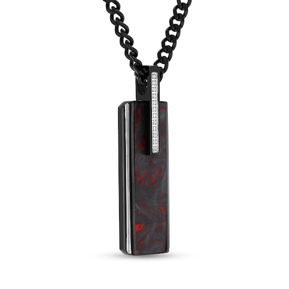 0.10 CT. T.W. Diamond and Carbon Fibre Rectangle Pendant in Stainless Steel with Black Ion Plate - 24”