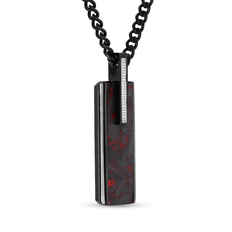 0.10 CT. T.W. Diamond and Carbon Fibre Rectangle Pendant in Stainless Steel with Black Ion Plate - 24”