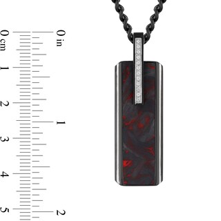 0.10 CT. T.W. Diamond and Carbon Fibre Rectangle Pendant in Stainless Steel with Black Ion Plate - 24”