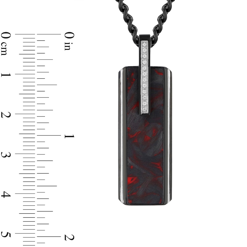 0.10 CT. T.W. Diamond and Carbon Fibre Rectangle Pendant in Stainless Steel with Black Ion Plate - 24”