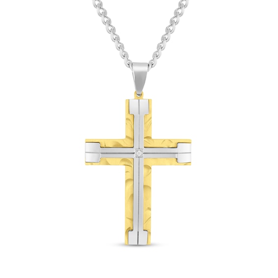 Diamond Accent Cross in Stainless Steel and Ion Plate