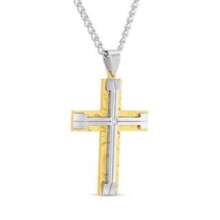 Diamond Accent Cross in Stainless Steel and Ion Plate